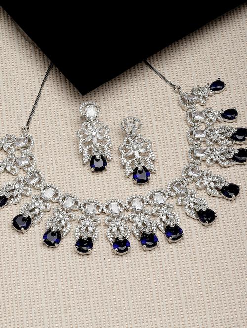 karatcart silver tone blue american diamond necklace set - 18635803 - Very Small Image - 1
