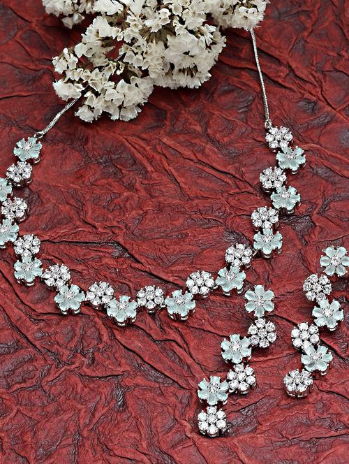 karatcart silver tone light green floral ad necklace set - 18635812 - Very Small Image - 1
