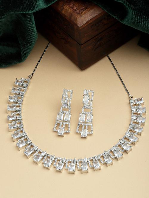 karatcart silver tone american diamond studded necklace set - 18635814 - Very Small Image - 1