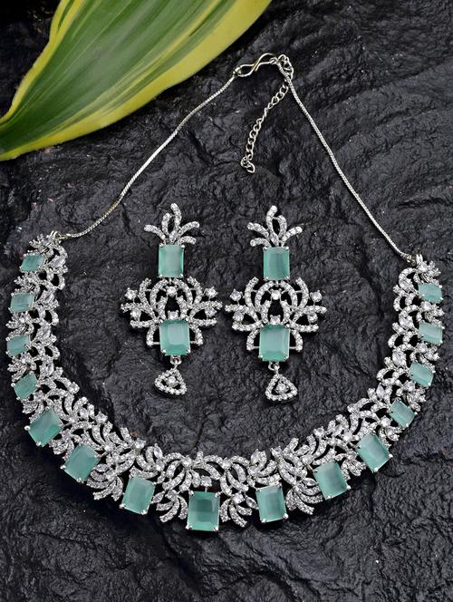karatcart silver tone light green ad necklace set - 18635834 - Very Small Image - 1