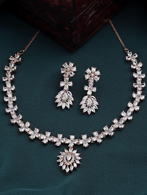 karatcart american diamond rose gold plated necklace set - 18635839 - Very Small Image - 1