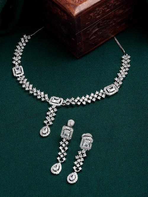 karatcart silver tone cubic zirconia studded necklace set - 18635892 - Very Small Image - 1
