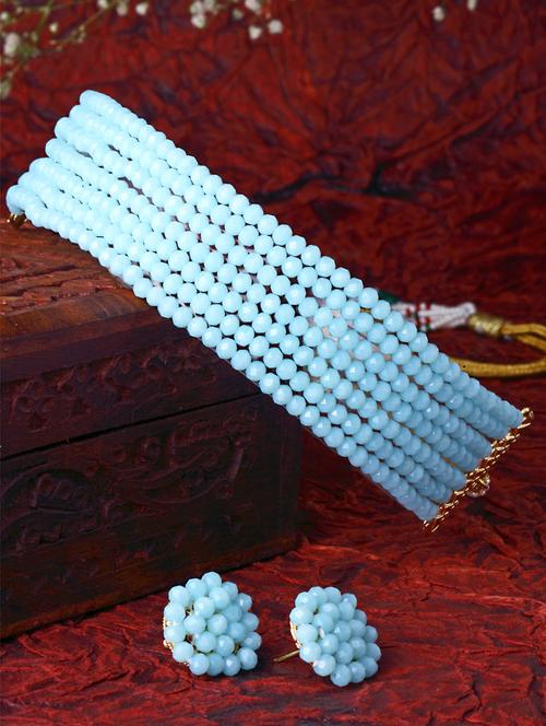 karatcart aqua crystal beaded choker necklace set - 18635940 - Very Small Image - 1