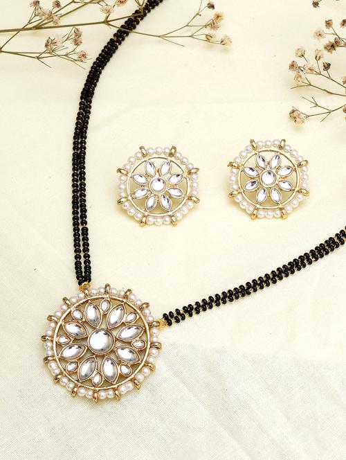 karatcart gold plated floral kundan mangalsutra with earrings - 18635949 - Very Small Image - 1