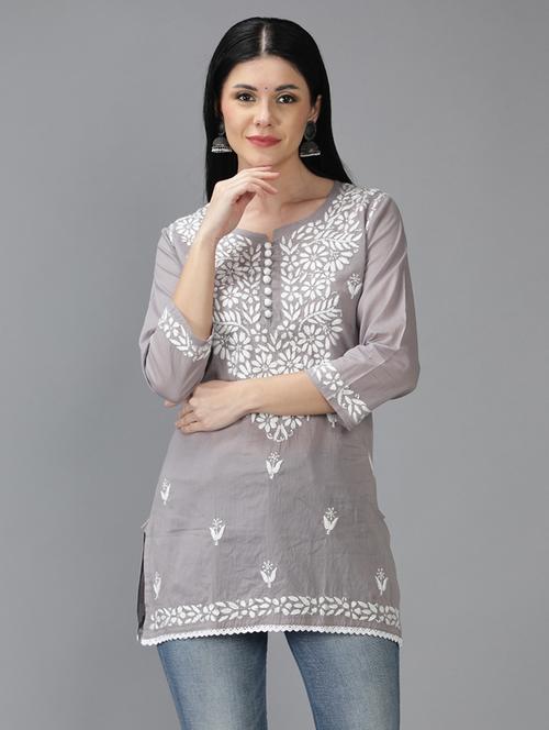 chikankari embroidered short kurti - 18636942 - Very Small Image - 1