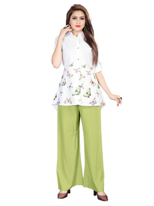 devmi white & green women shirt & plazzo set - 18637176 - Very Small Image - 1