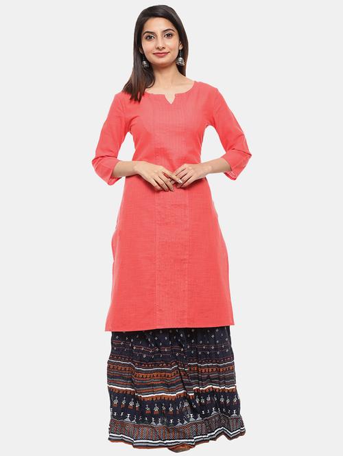 notch neck solid straight kurta - 18639329 - Very Small Image - 1