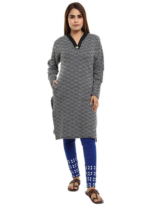 grey self design straight woolen kurta - 18639424 - Very Small Image - 1