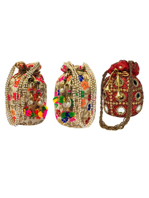 pack of 3 embellished ethnic potli - 18640389 - Very Small Image - 1