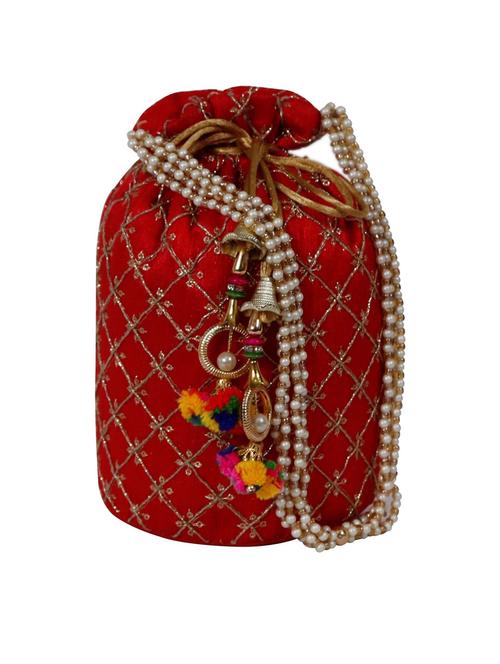 red cotton ethnic potliembroidered ethnic potli - 18640399 - Very Small Image - 1