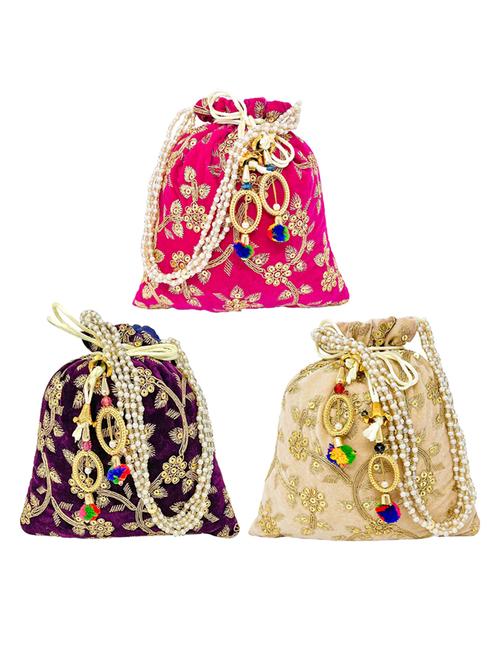 pack of 3 embroidered ethnic potlis - 18640513 - Very Small Image - 1