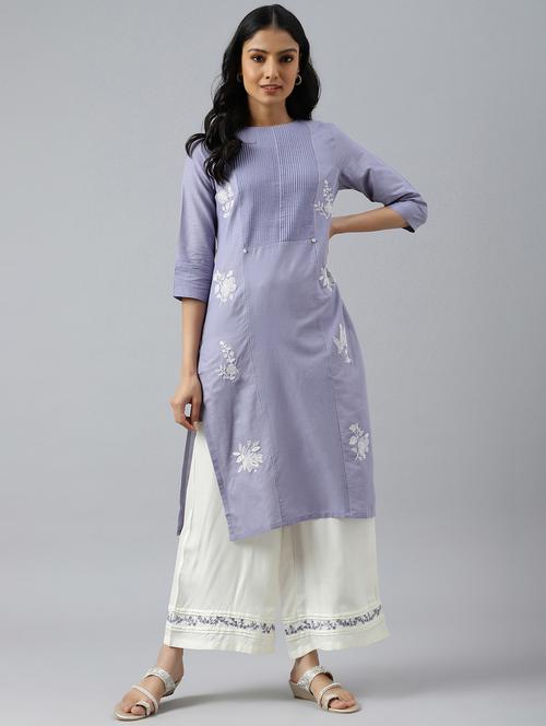 blue glazed cotton kurta palazzo set - 18641613 - Very Small Image - 1