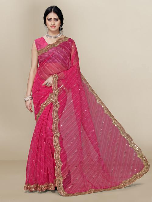 pink embroidered saree with blouse piece - 18642642 - Very Small Image - 1