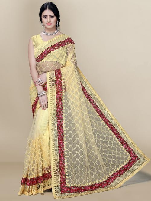 yellow embroidered saree with blouse piece - 18642681 - Very Small Image - 1