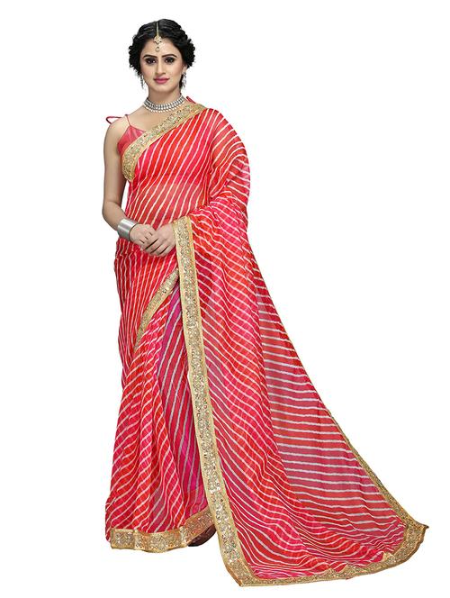 leheriya print saree with blouse piece - 18642699 - Very Small Image - 1