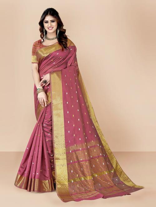 mauve woven self design saree with blouse - 18642703 - Very Small Image - 1