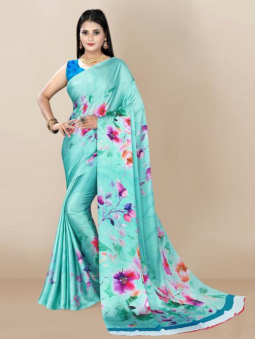 floral printed saree with blouse piece - 18642750 - Very Small Image - 1