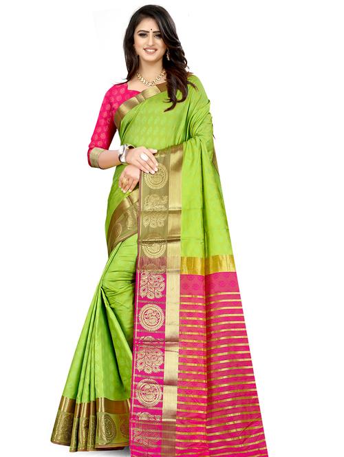 women's self design green colored saree with blouse - 18642770 - Very Small Image - 1