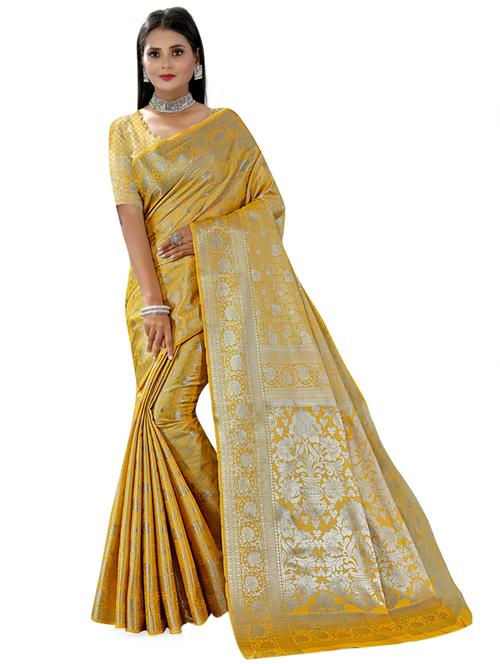 women's self design yellow colored saree - 18642806 - Very Small Image - 1