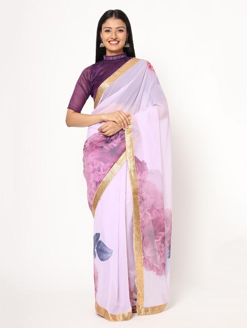 women's solid pink colored saree with blouse - 18642832 - Very Small Image - 1