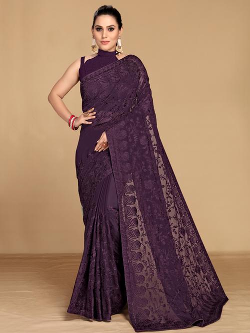 self design embroidered saree with blouse - 18642892 - Very Small Image - 1