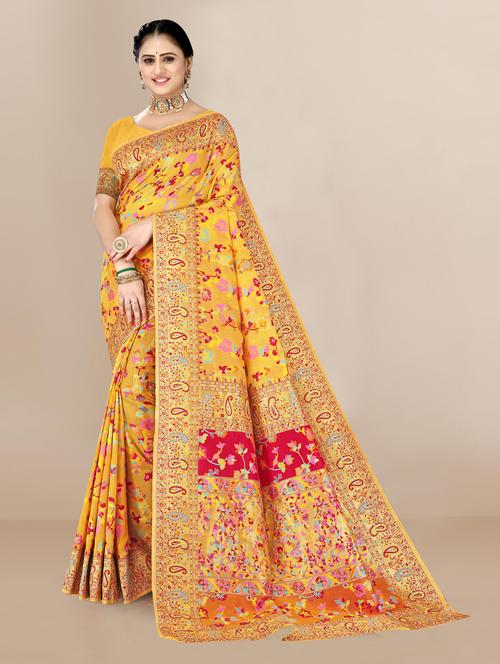 yellow self design bhagalpuri saree with blouse - 18642926 - Very Small Image - 1