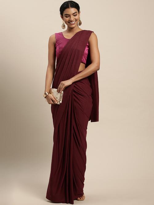 women's solid maroon colored saree with blouse - 18643036 - Very Small Image - 1
