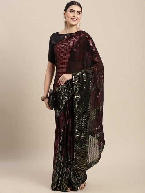 embroidered maroon fancy saree with blouse - 18643049 - Very Small Image - 1