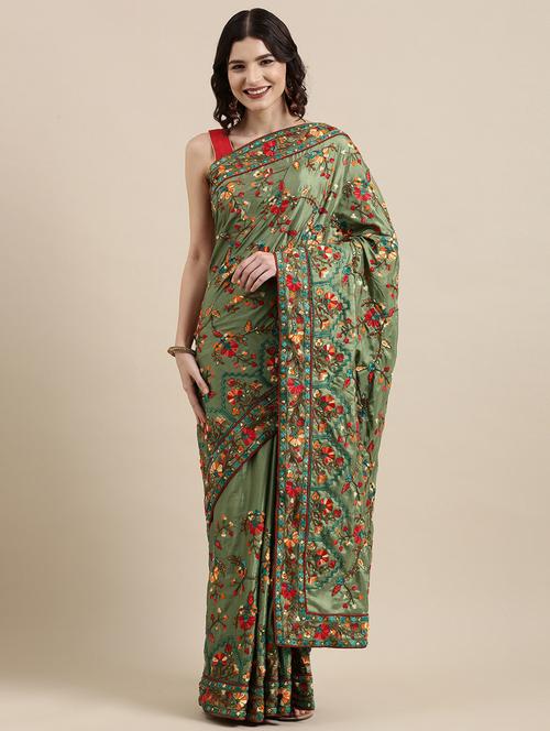 embroidered floral saree with blouse - 18643090 - Very Small Image - 1