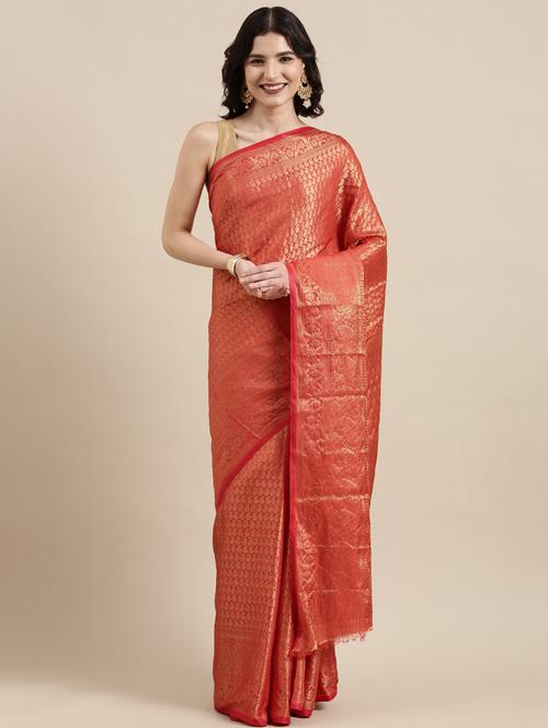 women's self design red colored saree with blouse - 18643123 - Very Small Image - 1
