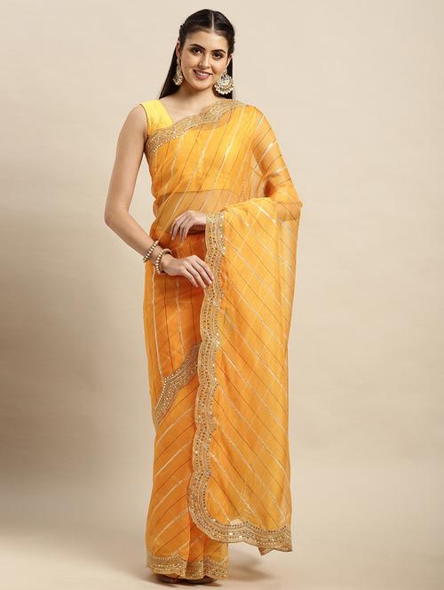 stripes sequined fancy saree with blouse - 18643132 - Very Small Image - 1