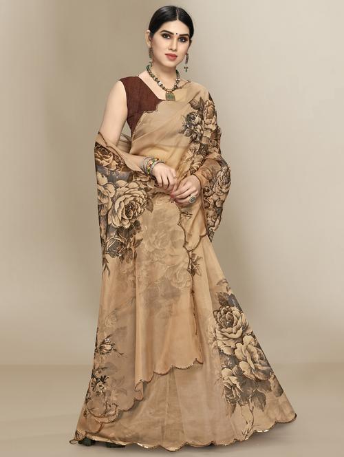 floral printed saree with blouse - 18643137 - Very Small Image - 1