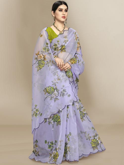 floral printed saree with blouse - 18643140 - Very Small Image - 1