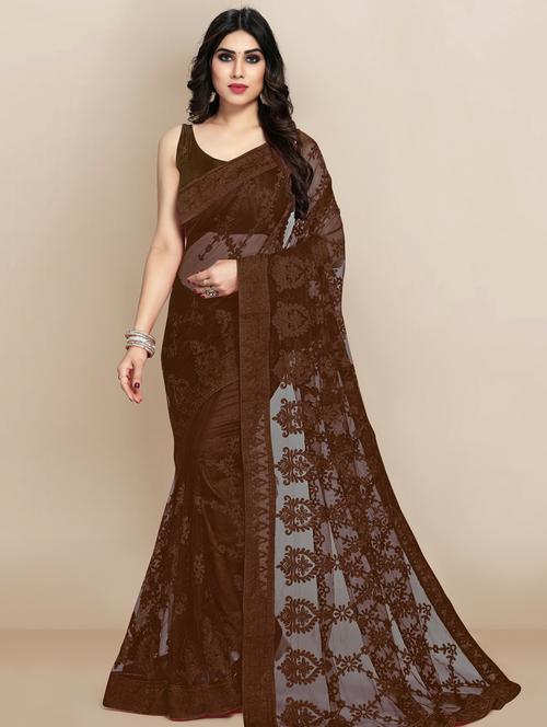 embroidered with bordered fancy saree with blouse - 18643170 - Very Small Image - 1