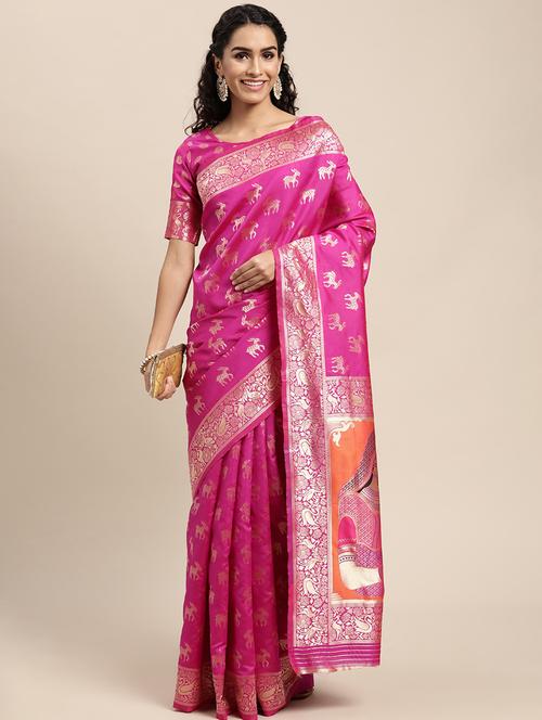 self design woven saree with blouse - 18643181 - Very Small Image - 1