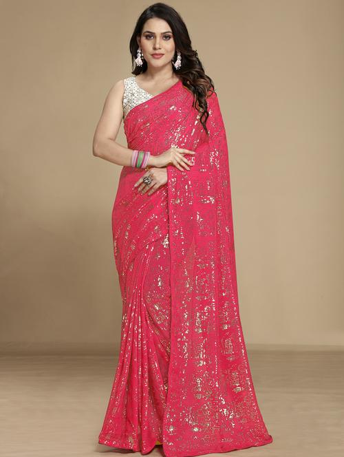 foil printed saree with blouse - 18643239 - Very Small Image - 1