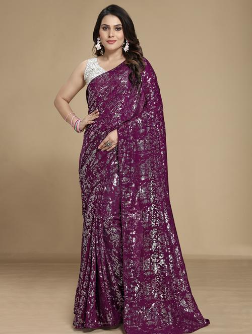 foil printed saree with blouse - 18643242 - Very Small Image - 1
