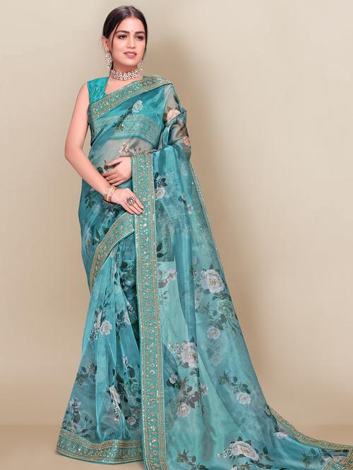 floral printed saree with blouse - 18643248 - Very Small Image - 1