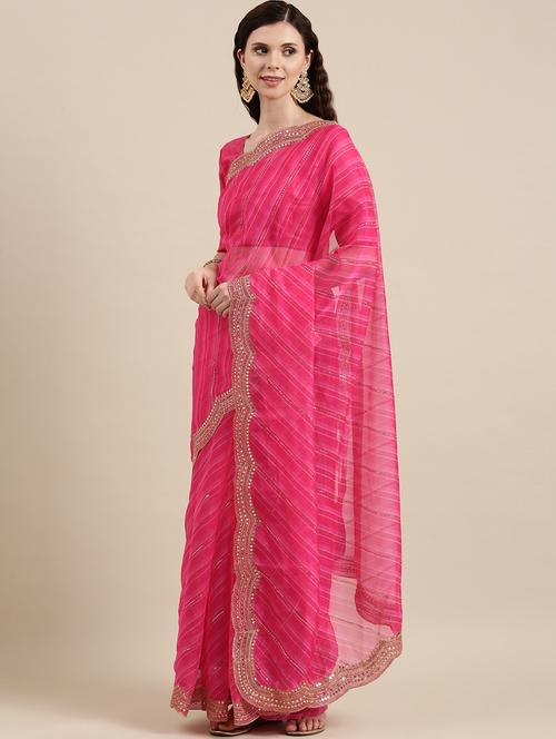 leheriya printed saree with blouse - 18643270 - Very Small Image - 1