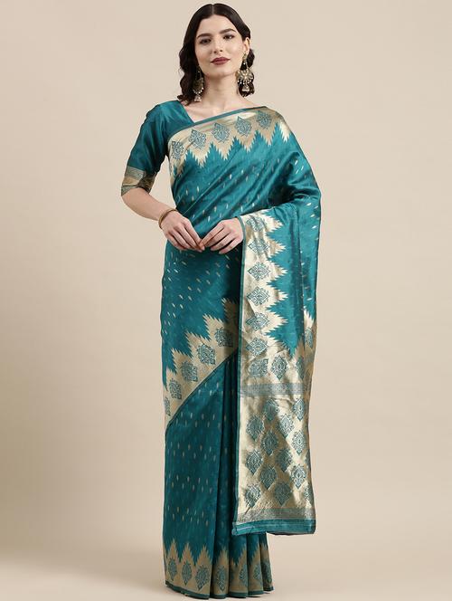 self design woven saree with blouse - 18643279 - Very Small Image - 1