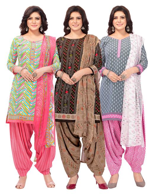 pack of 3 printed unstitched suit combo - 18645001 - Very Small Image - 1