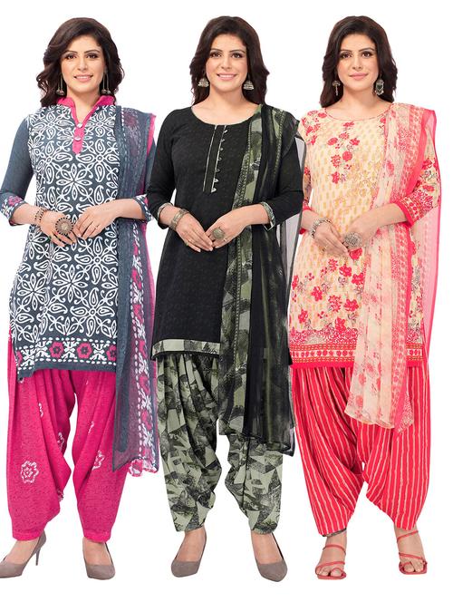 pack of 3 printed unstitched suit combo - 18645026 - Very Small Image - 1