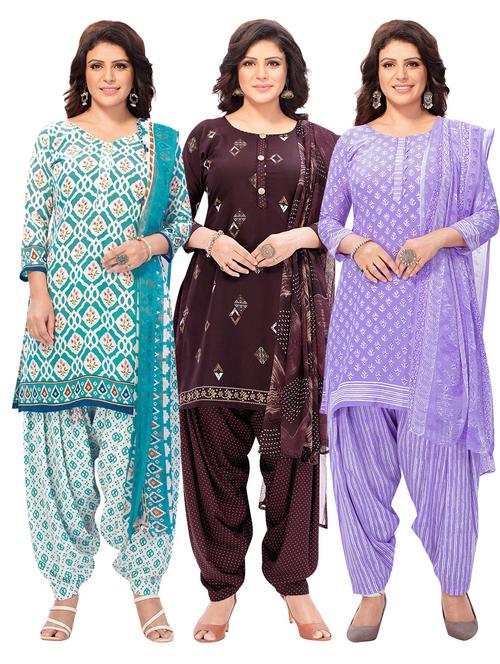 pack of 3 printed unstitched suit combo - 18645029 - Very Small Image - 1