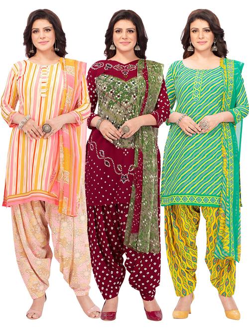 pack of 3 printed unstitched suit combo - 18645048 - Very Small Image - 1