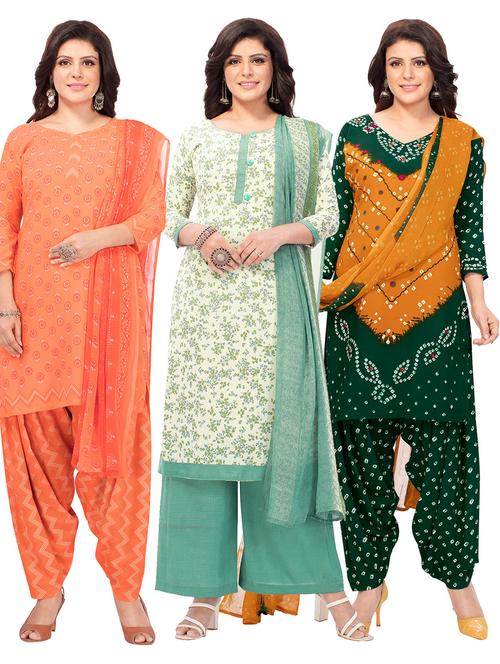 pack of 3 printed unstitched suit combo - 18645054 - Very Small Image - 1