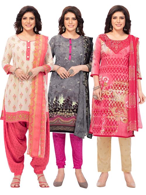 pack of 3 printed unstitched suit combo - 18645063 - Very Small Image - 1