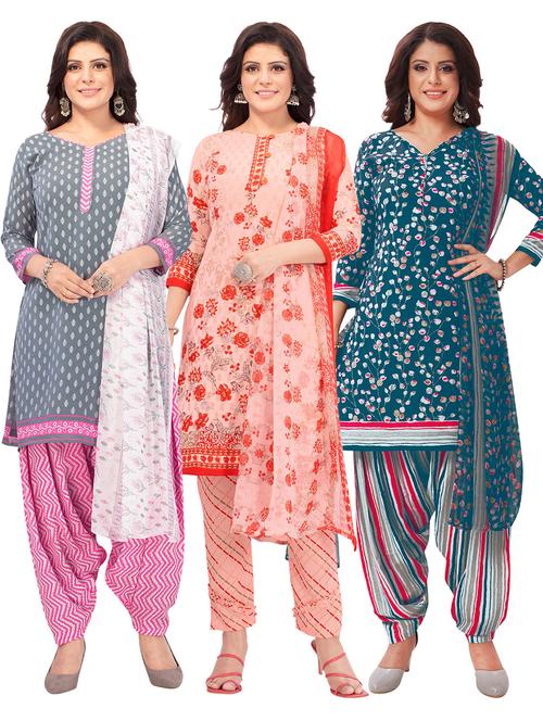 pack of 3 printed unstitched suit combo - 18645074 - Very Small Image - 1