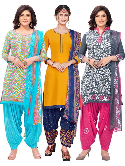 pack of 3 printed unstitched suit combo - 18645083 - Very Small Image - 1