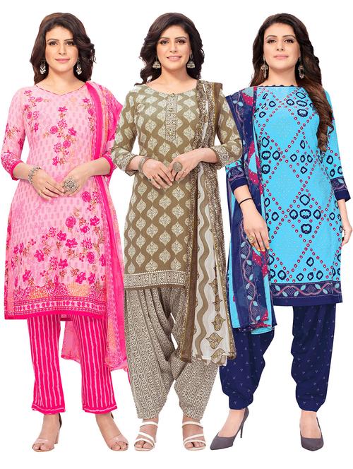 pack of 3 printed unstitched suit combo - 18645101 - Very Small Image - 1