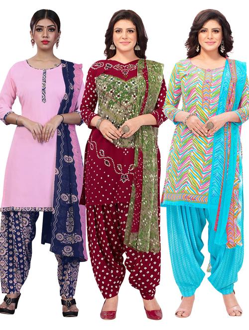 pack of 3 printed unstitched suit combo - 18645121 - Very Small Image - 1